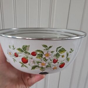 Vintage Kobe Strawberry Floral Enamel Bowl Set Of 3